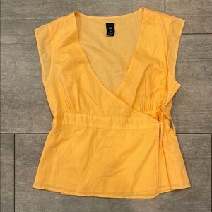 GAP Orange Cotton Wrap Blouse with Tie Front, small